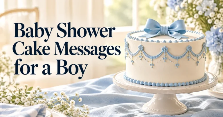 100+ Baby Shower Cake Messages for a Boy Baby shower cake messages for a boy should be short enough to read at a glance and warm enough to fit the family’s celebration. “Welcome, little one,” “Oh boy, here comes joy!” and “Sweet beginnings for baby [Name]” are easy options. If the cake is small or already has a detailed design, a two-to-five-word inscription usually looks clearer than a full sentence. Below are ideas by theme and relationship, two-line layouts, wording for twins and uncertain names, and suggestions for a card when the cake cannot hold everything you want to say. The cake message is a visible part of the party. Pick words that fit the available space and the parents’ style. Simple inscriptions that fit almost any cake These short options work with flowers, stars, animals, or a plain frosted cake. Short options • Welcome, baby boy • Hello, little one • A little boy is on the way • Sweet baby, sweet day • Here comes baby • So loved already • A new little love • A sweet beginning Cake and card pairings • Cake: “Welcome, baby boy.” Card: “A little love, a lot of joy. I am glad we can share this day with you. We cannot wait to hear the stories that begin here.” • Cake: “Hello, little one.” Card: “We cannot wait to meet you. I am glad we can share this sweet celebration. It is lovely to share this anticipation with you.” • Cake: “A little boy is on the way.” Card: “Celebrating your new arrival. I am glad we can share the anticipation with your family. I hope you get a few quiet moments to enjoy the party.” • Cake: “Sweet baby, sweet day.” Card: “Welcome to the celebration. I am glad we can share the care surrounding your family. We are eager to welcome him at his own pace.” • Cake: “Here comes baby.” Card: “A little love, a lot of joy. I am glad we can share the excitement in the room. You have a whole circle cheering for your family.” • Cake: “So loved already.” Card: “We cannot wait to meet you. I am glad we can share the wait before we meet him. Thank you for letting us be part of the day.” • Cake: “A new little love.” Card: “Celebrating your new arrival. I am glad we can share this moment with the people ready to help. We will be here for meals and errands when the busy days arrive.” • Cake: “A sweet beginning.” Card: “Welcome to the celebration. I am glad we can share these memories in the making. I hope you feel how much support is waiting for you.” Playful lines for an oh boy theme Use a familiar exclamation if the shower itself has a playful look. Short options • Oh boy, what a joy • Oh boy, baby is coming • Oh boy, let us celebrate • Oh boy, so much love • Oh boy, a new adventure • Oh boy, here he comes • Oh boy, the wait is almost over • Oh boy, cake for baby Cake and card pairings • Cake: “Oh boy, what a joy.” Card: “The whole family is excited. I am glad we can share the anticipation with your family. I hope you get a few quiet moments to enjoy the party.” • Cake: “Oh boy, baby is coming.” Card: “A little laughter is coming. I am glad we can share the care surrounding your family. We are eager to welcome him at his own pace.” • Cake: “Oh boy, let us celebrate.” Card: “Today is for you. I am glad we can share the excitement in the room. You have a whole circle cheering for your family.” • Cake: “Oh boy, so much love.” Card: “The party is ready. I am glad we can share the wait before we meet him. Thank you for letting us be part of the day.” • Cake: “Oh boy, a new adventure.” Card: “The whole family is excited. I am glad we can share this moment with the people ready to help. We will be here for meals and errands when the busy days arrive.” • Cake: “Oh boy, here he comes.” Card: “A little laughter is coming. I am glad we can share these memories in the making. I hope you feel how much support is waiting for you.” • Cake: “Oh boy, the wait is almost over.” Card: “Today is for you. I am glad we can share this day with you. We cannot wait to hear the stories that begin here.” • Cake: “Oh boy, cake for baby.” Card: “The party is ready. I am glad we can share this sweet celebration. It is lovely to share this anticipation with you.” Little animal and woodland themes Match one image on the cake rather than squeezing every decoration into the inscription. Short options • A little cub is coming • Welcome, little bear • Our tiny fox is on the way • Hello, little duckling • A new little lion to love • A little whale of a welcome • Sweet as a baby bunny • A tiny explorer is near Cake and card pairings • Cake: “A little cub is coming.” Card: “Loved from the start. I am glad we can share the excitement in the room. You have a whole circle cheering for your family.” • Cake: “Welcome, little bear.” Card: “We are ready for you. I am glad we can share the wait before we meet him. Thank you for letting us be part of the day.” • Cake: “Our tiny fox is on the way.” Card: “Our hearts are full. I am glad we can share this moment with the people ready to help. We will be here for meals and errands when the busy days arrive.” • Cake: “Hello, little duckling.” Card: “Adventure starts here. I am glad we can share these memories in the making. I hope you feel how much support is waiting for you.” • Cake: “A new little lion to love.” Card: “Loved from the start. I am glad we can share this day with you. We cannot wait to hear the stories that begin here.” • Cake: “A little whale of a welcome.” Card: “We are ready for you. I am glad we can share this sweet celebration. It is lovely to share this anticipation with you.” • Cake: “Sweet as a baby bunny.” Card: “Our hearts are full. I am glad we can share the anticipation with your family. I hope you get a few quiet moments to enjoy the party.” • Cake: “A tiny explorer is near.” Card: “Adventure starts here. I am glad we can share the care surrounding your family. We are eager to welcome him at his own pace.” Stars, sky, and adventure wording These suit clouds, moon, or travel-inspired designs without assuming what the child will become. Short options • Hello, little star • Our bright new beginning • A little wonder is on the way • Welcome to the world, baby • Under the same big sky • Adventure begins with you • A sky full of wishes • Our little dream is near Cake and card pairings • Cake: “Hello, little star.” Card: “You are loved already. I am glad we can share this moment with the people ready to help. We will be here for meals and errands when the busy days arrive.” • Cake: “Our bright new beginning.” Card: “A beautiful new chapter. I am glad we can share these memories in the making. I hope you feel how much support is waiting for you.” • Cake: “A little wonder is on the way.” Card: “Celebrating baby today. I am glad we can share this day with you. We cannot wait to hear the stories that begin here.” • Cake: “Welcome to the world, baby.” Card: “We cannot wait to meet you. I am glad we can share this sweet celebration. It is lovely to share this anticipation with you.” • Cake: “Under the same big sky.” Card: “You are loved already. I am glad we can share the anticipation with your family. I hope you get a few quiet moments to enjoy the party.” • Cake: “Adventure begins with you.” Card: “A beautiful new chapter. I am glad we can share the care surrounding your family. We are eager to welcome him at his own pace.” • Cake: “A sky full of wishes.” Card: “Celebrating baby today. I am glad we can share the excitement in the room. You have a whole circle cheering for your family.” • Cake: “Our little dream is near.” Card: “We cannot wait to meet you. I am glad we can share the wait before we meet him. Thank you for letting us be part of the day.” For the parents as well as the baby Sometimes the honoree is the expectant parent. A family-centered line acknowledges them. Short options • Celebrating baby and parents • So happy for your growing family • A sweet day for all three • Your next chapter begins • Showering your family with love • Here is to your little one • The family grows by one • We are cheering for you Cake and card pairings • Cake: “Celebrating baby and parents.” Card: “Your village is here. I am glad we can share this day with you. We cannot wait to hear the stories that begin here.” • Cake: “So happy for your growing family.” Card: “What a lovely day to celebrate. I am glad we can share this sweet celebration. It is lovely to share this anticipation with you.” • Cake: “A sweet day for all three.” Card: “We cannot wait to meet him. I am glad we can share the anticipation with your family. I hope you get a few quiet moments to enjoy the party.” • Cake: “Your next chapter begins.” Card: “With love from all of us. I am glad we can share the care surrounding your family. We are eager to welcome him at his own pace.” • Cake: “Showering your family with love.” Card: “Your village is here. I am glad we can share the excitement in the room. You have a whole circle cheering for your family.” • Cake: “Here is to your little one.” Card: “What a lovely day to celebrate. I am glad we can share the wait before we meet him. Thank you for letting us be part of the day.” • Cake: “The family grows by one.” Card: “We cannot wait to meet him. I am glad we can share this moment with the people ready to help. We will be here for meals and errands when the busy days arrive.” • Cake: “We are cheering for you.” Card: “With love from all of us. I am glad we can share these memories in the making. I hope you feel how much support is waiting for you.” When the name is known or still a surprise Use a name only after the family has confirmed the spelling and wants it shared. Short options • Welcome, baby [Name] • We love you, [Name] • Hello, baby [Name] • Sweet beginnings, [Name] • Coming soon, baby [Name] • A little joy named [Name] • Baby [Surname] is on the way • A new little [Surname] Cake and card pairings • Cake: “Welcome, baby [Name].” Card: “Loved before we meet. I am glad we can share the anticipation with your family. I hope you get a few quiet moments to enjoy the party.” • Cake: “We love you, [Name].” Card: “We are ready to welcome you. I am glad we can share the care surrounding your family. We are eager to welcome him at his own pace.” • Cake: “Hello, baby [Name].” Card: “A whole room is cheering. I am glad we can share the excitement in the room. You have a whole circle cheering for your family.” • Cake: “Sweet beginnings, [Name].” Card: “Celebrating you today. I am glad we can share the wait before we meet him. Thank you for letting us be part of the day.” • Cake: “Coming soon, baby [Name].” Card: “Loved before we meet. I am glad we can share this moment with the people ready to help. We will be here for meals and errands when the busy days arrive.” • Cake: “A little joy named [Name].” Card: “We are ready to welcome you. I am glad we can share these memories in the making. I hope you feel how much support is waiting for you.” • Cake: “Baby [Surname] is on the way.” Card: “A whole room is cheering. I am glad we can share this day with you. We cannot wait to hear the stories that begin here.” • Cake: “A new little [Surname].” Card: “Celebrating you today. I am glad we can share this sweet celebration. It is lovely to share this anticipation with you.” Two-line cake layouts A line break can make short wording read better on a round cake. Short options • Oh boy / Baby is coming • Welcome / Little one • Hello, baby / We love you • Little star / Big love • Baby [Name] / Coming soon • A sweet day / For baby • Our little cub / Is on the way • Baby boy / So loved Cake and card pairings • Cake: “Oh boy / Baby is coming.” Card: “Ask the baker to center the wording. I am glad we can share the excitement in the room. You have a whole circle cheering for your family.” • Cake: “Welcome / Little one.” Card: “Check spelling before the icing goes on. I am glad we can share the wait before we meet him. Thank you for letting us be part of the day.” • Cake: “Hello, baby / We love you.” Card: “Leave room for the decorations. I am glad we can share this moment with the people ready to help. We will be here for meals and errands when the busy days arrive.” • Cake: “Little star / Big love.” Card: “Keep both lines short. I am glad we can share these memories in the making. I hope you feel how much support is waiting for you.” • Cake: “Baby [Name] / Coming soon.” Card: “Ask the baker to center the wording. I am glad we can share this day with you. We cannot wait to hear the stories that begin here.” • Cake: “A sweet day / For baby.” Card: “Check spelling before the icing goes on. I am glad we can share this sweet celebration. It is lovely to share this anticipation with you.” • Cake: “Our little cub / Is on the way.” Card: “Leave room for the decorations. I am glad we can share the anticipation with your family. I hope you get a few quiet moments to enjoy the party.” • Cake: “Baby boy / So loved.” Card: “Keep both lines short. I am glad we can share the care surrounding your family. We are eager to welcome him at his own pace.” How to fit the words on the actual cake Measure the usable icing area before choosing words. Letter size, decorations, and the cake’s shape all reduce the space available. Two centered lines can be easier to read than one crowded curve. Ask the baker for a proof of the name and spelling if the name appears, and confirm that the family is comfortable sharing it. If the party honors a parent as much as the baby, a line about the growing family may be a better fit. Save a longer blessing for a card or toast. A readable cake inscription is usually a headline, not a complete greeting. Write your preferred wording on a piece of paper and look at it from several feet away. If it takes effort to parse, shorten it. A round cake may suit one centered line or two short lines; a sheet cake can hold a few more words. The cake maker knows the space available after borders, figurines, and flowers have been placed, so ask what will remain. Consider the people the party is celebrating. If the expectant parents do not share the baby’s name yet, skip it rather than guessing or revealing it through a photograph. “Welcome, little one” is also useful if the family prefers not to make the wording about gender. A shower cake can honor the parent-to-be with “Celebrating you and baby” when that feels more fitting. The icing can carry the greeting while a card carries the personal part. For example, pair “Hello, little one” with a card saying, “We are so excited for your family. We will be here for meals, errands, and the happy chaos of meeting him.” If you want a religious blessing, use the card unless the hosts have explicitly chosen that tone for the party. This leaves the visible cake simple and welcoming. Before the order is final, read the inscription aloud, check names and punctuation, and ask for the cake’s final design sketch. If you need a line break, mark it clearly with a slash in the order and tell the baker the slash is not meant to appear in icing. Photograph the approved wording so a last-minute pickup does not require anyone to remember it. Three useful edits before you send it • Replace the scene: Use a real setting, habit, date, or conversation instead of a broad compliment. A message should sound like a person in this relationship, at this moment, speaking to this recipient. • Check the promise: A wish or offer should be something you can honestly mean and, where relevant, do. A message should sound like a person in this relationship, at this moment, speaking to this recipient. • Read it aloud: If the greeting feels too formal or too intimate, change the opening and keep the specific detail. A message should sound like a person in this relationship, at this moment, speaking to this recipient. Ordering details that prevent last-minute wording mistakes Decide who the cake is addressing A message to the baby may be a simple welcome. A message to the parents might celebrate the growing family or thank the hosts for gathering everyone. A shower for multiple parents should use wording they all feel included in. If you are ordering the cake as a surprise, ask someone close to the family which terms and names they prefer before submitting the final order. Give the baker a layout, not only a sentence Write the exact words in the order form, including capitalization. Then show where one line ends and the next begins. A cake with a topper, piped flowers, and a decorative border may have far less writing space than its total diameter suggests. Ask how large the lettering can be while remaining readable, and be willing to shorten the phrase after seeing a proof. Leave private news to the family The expected baby’s name, spelling, and other details may still be undecided or private. A cake is photographed and shared widely, so even a small inscription can make an announcement the family has not chosen to make. When unsure, use “little one” or “baby” and let a handwritten card hold your personal hopes. Pair icing with a useful card The cake can say “Oh boy, what a joy,” while the card says, “We are so happy to celebrate with you. When the baby arrives, we would love to bring dinner and give you a quiet evening.” This pairing keeps the photo-friendly greeting short and lets your own voice appear elsewhere. If you offer help, make the offer concrete and manageable. Check the final order one more time Review the line breaks, punctuation, and name with the baker. Check the pickup date and whether any topper will hide the wording. Tell the bakery if a slash in your mockup marks a line break rather than a printed character. A clear final proof matters more than a clever phrase that cannot be read. Four ways to match the wording to the party A small family shower Choose a welcoming line such as “Hello, little one.” A simple cake at home may be seen most often from close up, but the writing still needs space beside candles or a topper. A card from grandparents or siblings can hold the family memory: “We have been imagining the first time we get to hold you. We are already making room for you in our favorite gatherings.” Let the cake greet everyone and the card carry the intimate voice. A large shower with coworkers and friends Pick wording that every guest can sign on to, such as “Celebrating baby and parents.” Avoid a private nickname or a joke that needs explaining to half the room. When guests come from different parts of the parents’ lives, a welcoming phrase is easier to photograph and share. A longer group card can include separate notes from colleagues, relatives, and friends so each person can speak naturally. A themed party with a detailed topper If a bear, moon, or woodland scene already tells the visual story, the words can be even simpler: “Welcome, little cub” or “Hello, little star.” Make a rough sketch showing the topper and message before the baker pipes it. Do not force a rhyme if it makes the line longer or harder to understand. The cake can carry one playful image while the card says what you genuinely wish for the family. A shower before the name is public Use “Baby on the way” or “So loved already,” and avoid printing a name you heard informally. A guest may post a cake photo before the parents are ready to share news. If you later learn they have chosen a name, write it in a private card after checking the spelling. The public inscription should follow the information the parents have decided to make public. Inscription length examples to show the baker For a design with one small open space, offer two candidates rather than one fixed sentence: “Hello, little one” and “So loved already.” The baker can tell you which fits the lettering and decorations. For a larger surface, try “Oh boy / What a joy” as two lines, then ask whether the line break creates a balanced shape. More space does not require more words; the cleanest cake photographs often leave icing visible around the message. If the hosts want the baby’s name, write the spelling exactly as approved and confirm capitalization. For a shared shower, “Celebrating baby and parents” may work better than an inscription that singles out one adult. For twins, avoid simply squeezing two names into a design intended for one. Ask for a revised layout. Use a companion card for a longer blessing, a personal memory, or a concrete offer of help after the birth. When the cake arrives, read the final inscription before the guests gather. If a small spelling error can be fixed, the baker may still be able to help; if not, resist turning the entire celebration into a critique of the dessert. The message’s job is to welcome people into the occasion. Guests will remember the care around the cake as much as the exact lettering. For cupcakes or individual desserts, keep the words on a central sign or a single display cake. Tiny surfaces rarely carry a full inscription clearly. A topper that says “Oh boy” can do the work while the bakery focuses on decoration. If several guests have different preferences, decide with the expectant parents or host rather than taking a vote in the group chat. The words should serve the party, not become a second planning project. Keep a copy of the approved inscription with the order receipt so anyone collecting the cake can compare the final design with the agreed wording. This is especially helpful when the host cannot pick it up personally. Questions about baby shower cake messages for a boy What do you write on a boy baby shower cake? Use a brief greeting such as “Welcome, baby boy,” “Oh boy, what a joy,” or “Hello, little one.” Choose wording that fits the design and the family. How many words fit on a baby shower cake? There is no universal limit: usable space depends on cake size, border, decorations, and lettering. Short wording is generally easier to read; ask the baker for a proof. Can I put the baby’s name on the cake? Yes, if the family has confirmed the spelling and is comfortable sharing it. Otherwise use a general welcome. What if the baby’s sex is a surprise? Choose a neutral line such as “Welcome, little one” or “A sweet beginning.” The cake need not announce details the family has not shared. Should the message be for the baby or the parents? Either can work. A line about the growing family may suit a shower that centers the parents-to-be. How do I format a two-line inscription? Keep both lines short and balanced, and specify the line break in the order. Tell the baker any slash in the draft marks a break, not icing text. Let the icing say just enough A baby shower cake needs a greeting people can read while they gather, take photos, and share a slice. Choose a few words that fit the design and the family’s preferences. Confirm any name or private detail before it goes into icing, and ask the baker to show how the lines will fit. A card can hold the longer blessing, joke, or offer of help. Once the wording is set, enjoy the celebration; the care behind the cake matters more than a perfectly clever rhyme.